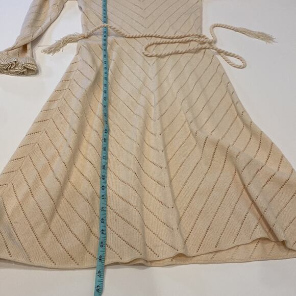 Vintage Richtone New York Cream Knit Midi Chevron Dress Ruffles Sz Small - Picture 10 of 11